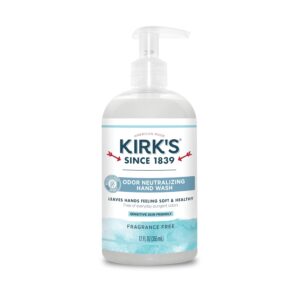 Kirk’s Odor-Neutralizing Unscented Natural Hand Soap Castile Liquid Soap Pump Bottle | Moisturizing & Hydrating Kitchen Hand Wash | 12 Fl Oz. Bottle