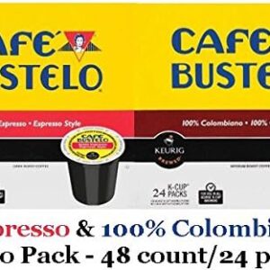 Cafe Bustelo – Espresso & 100% Colombian K-cup Combo Pack for Keurig 2.0 – 48 Count/24 Per Box